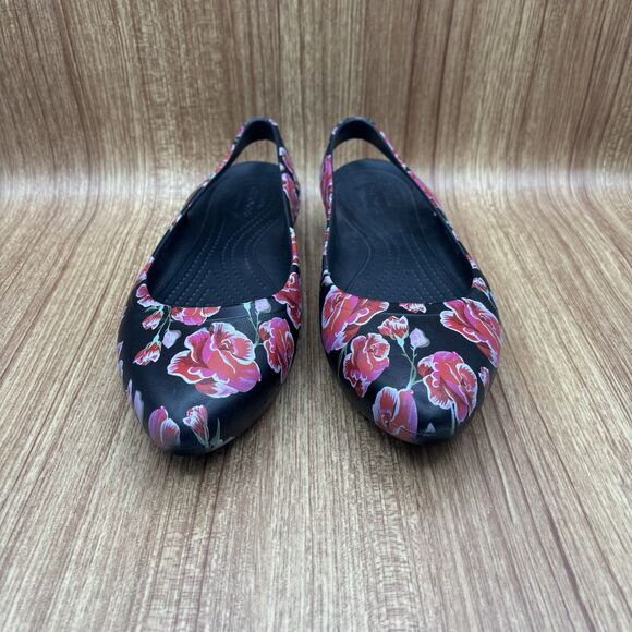 Crocs Eve Floral Black Pink Sling back Women’s Size 10 - Picture 2 of 6